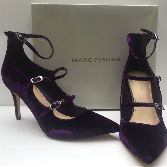 Marc Fisher Velvet Dark Purple Heels NWOT - Picture 6 of 7